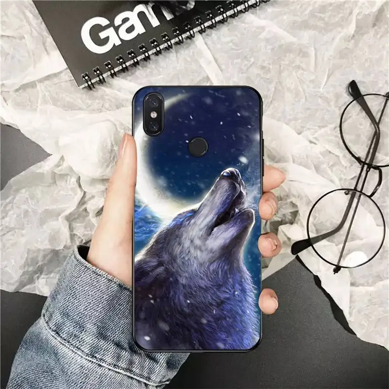 xiaomi leather case glass Yinuoda Moon roaring wolf TPU black Phone Case Cover Hull for Xiaomi Redmi 5plus 5A 6 6A 7 7A Note 7 8 8T 8Pro cases for xiaomi blue