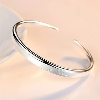 

28g S925 Sterling Silver Bracelet Personality Charm Temperament Ladies Glossy English Letters Simple Hand Jewelry