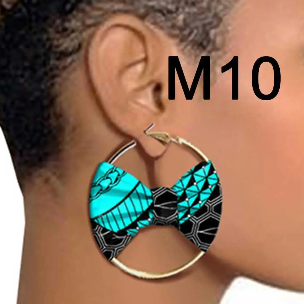 Kureas, африканские серьги для женщин, 6 см, африканская ручная работа, этнические, Анкара, ткань с воском, с принтом, племенные, афро, серьги, круг и галстук - Цвет: Ear Drop M10