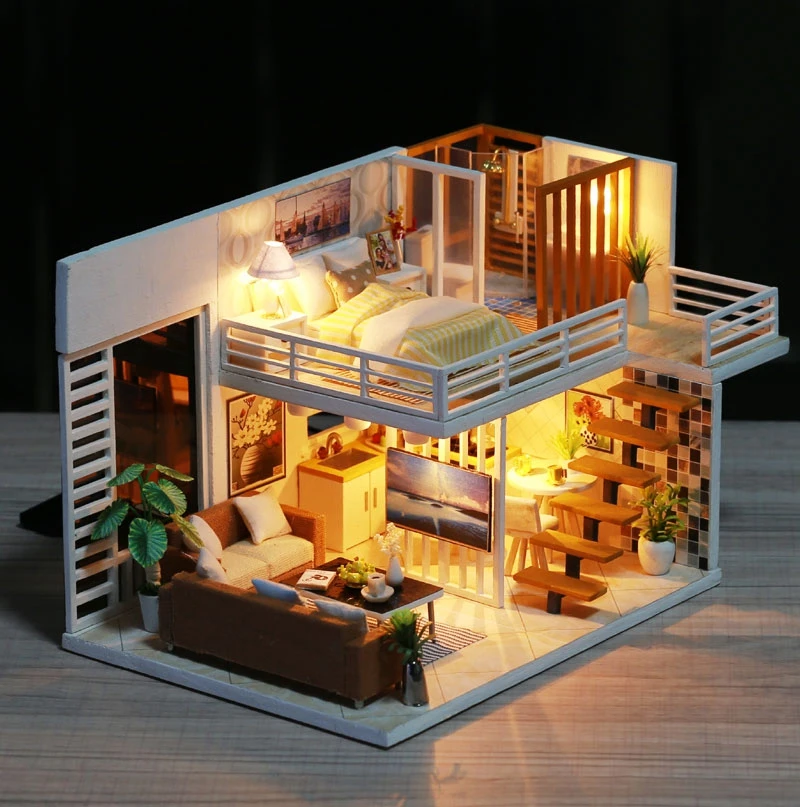 Миниатюрные кукольные домики Miniatura, миниатюрный кукольный домик, Сборный DIY Кукольный дом, игрушка, деревянные игрушки с мебельной пылезащитной крышкой, светодиодный подарок на день рождения