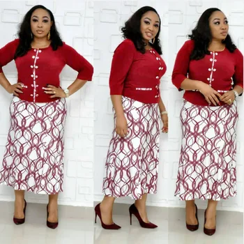 

Plus size Two-piece African clothing mother dress Top + skirt two-piece fashion Fashion elegant fishtail skirt red set sexy