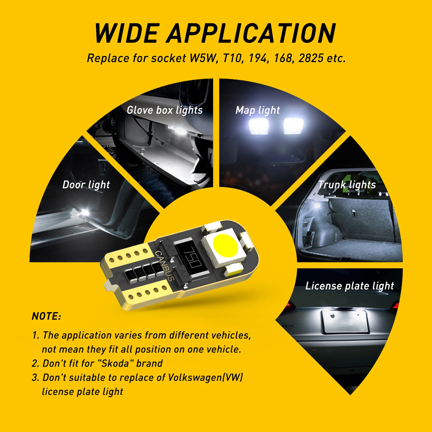 AUXITO 2PCS T10 W5W LED  Canbus 168 194 Anti-Hyperflash LED ڵ ׸   ̼ ÷Ʈ Ʈ ȭƮ 12V б