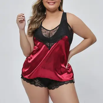 

Large size Female Pajamas New Sexy Lace Lingerie Silk Satin Underwear Sleepwear seksowna bielizna шортики женские W@