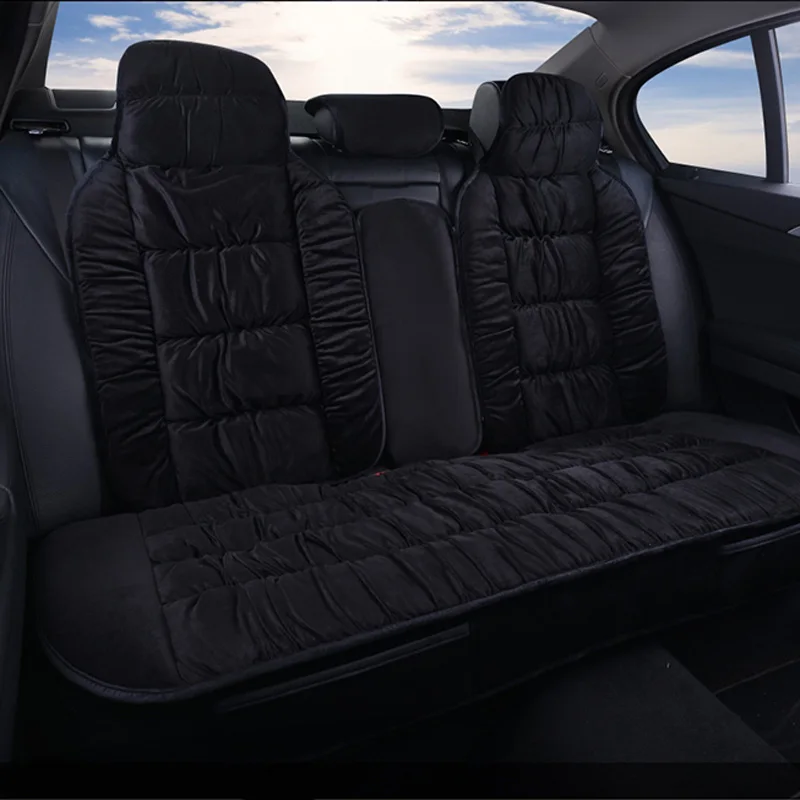 Теплый чехол для автомобильного сиденья, универсальная зимняя плюшевая подушка из искусственного меха, материал для автомобиля, переднее и заднее сиденье, защита спинки, коврик - Название цвета: 1 pc black rear