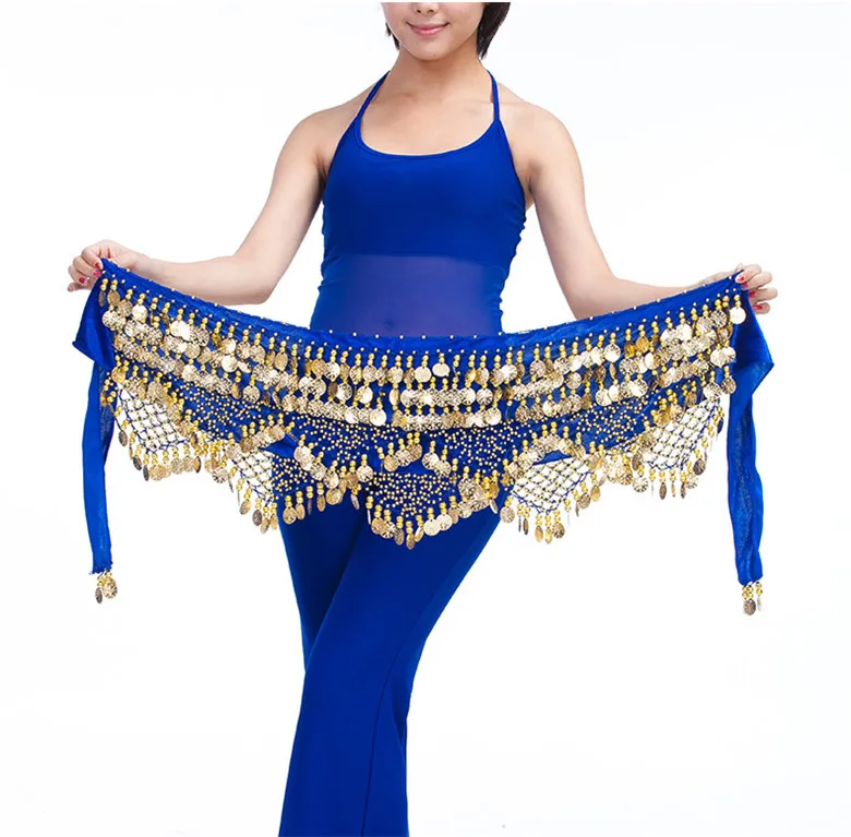 Royal blue Стиль монеты, живот танец Талия цепь хип шарф танец Живота Монеты Пояс танцы пояс, 9 цветов на ваш выбор - Цвет: Royal blue