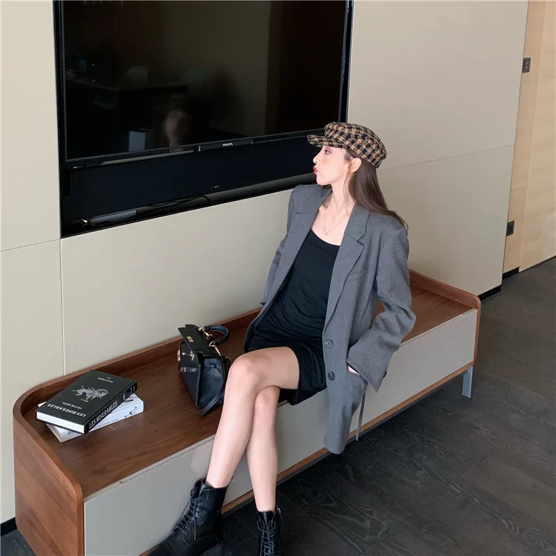 Retro Normcore Style Elegant Mid-length Suit Jacket