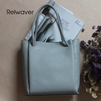 

Women handbag genuine leather cowhide grey white composite tote bag minimalist chic soft middle size lady shoulder crossbody bag