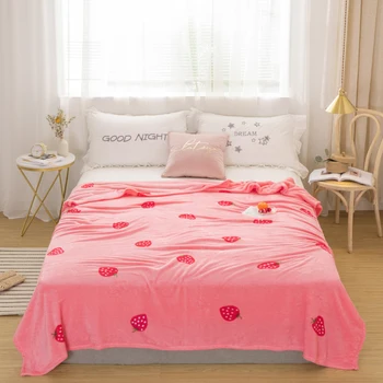 

Pink strawberry Flannel Blanket sofa bedding throw blanket winter soft blanket twin full queen Good quality thin girls blankets