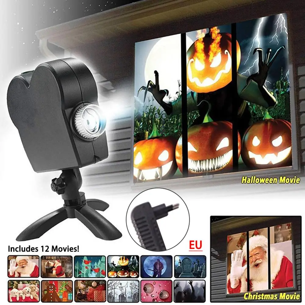 

EU/US Plug Christmas/Halloween Laser Projector 12 Movies Mini Window Home Theater Projector Indoor/Outdoor Wonderland For Kids