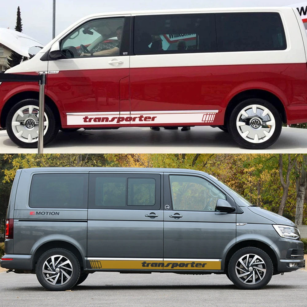 2Pcs Car Side Stripes Stickers Auto Vinyl Film Decoration Decals For Volkswagen Multivan T4 T5 T6 Styling Car Tuning Accessories