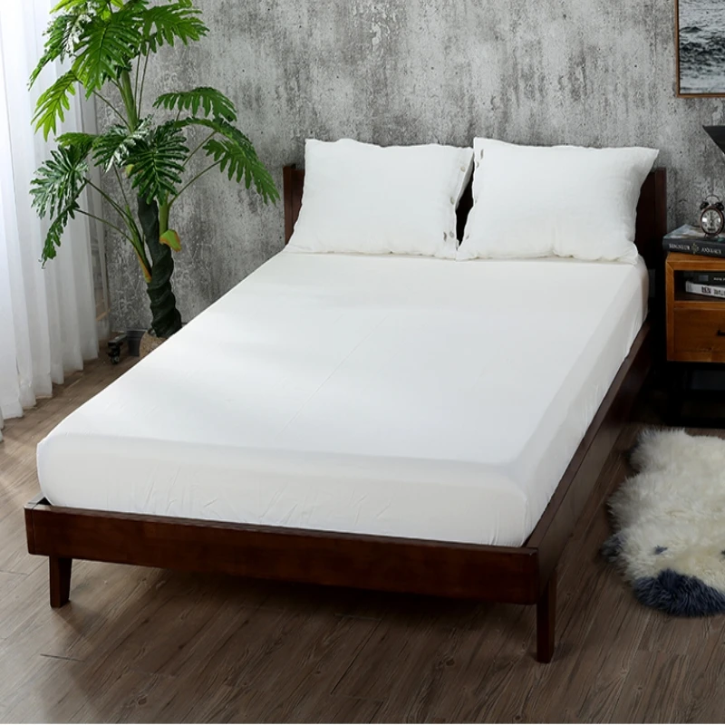 

Home Bed Cover Fitted Sheet Solid Color Bed Sheets With Elastic Band Double Queen King Size Mattress Cover 100% Polyester White