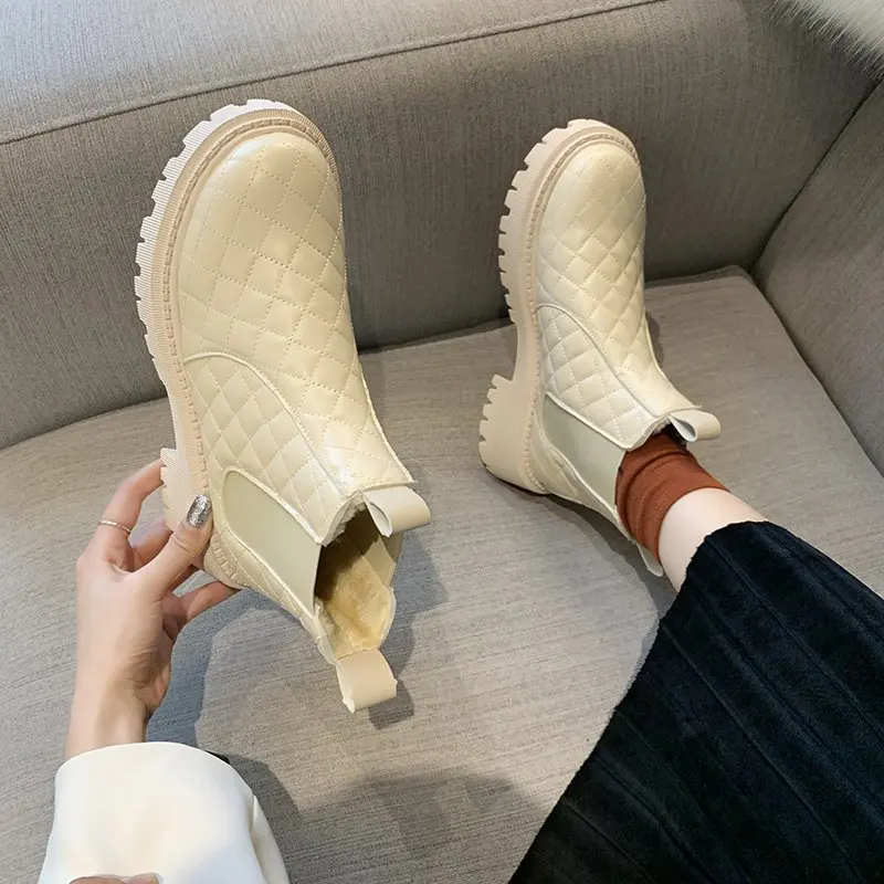 Martin-Botas cortas de invierno, botines de terciopelo grueso, botas de nieve Chelsea, zapatos de algodón, 2021