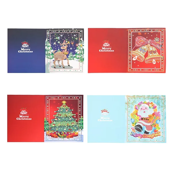 5D DIY алмазная живопись открытки Рождественские поздравительные открытки Санта Клаус рождественские открытки на крафт-бумаге подарок для детей Рождественское украшение - Цвет: 4pcs