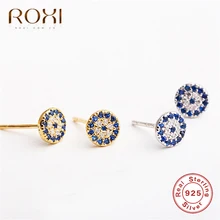 ROXI, индивидуальные круглые серьги-гвоздики с цирконием, 925 пробы, серебряные талисман, синие серьги в форме глаз для женщин, модное ювелирное изделие