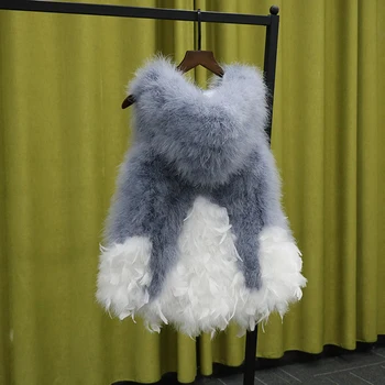 

Parent-child spring autumn ostrich feather vest expansion bottom medium fur small fresh turkey feather hooded waistcoat female