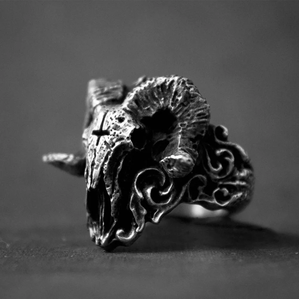 Уникальное кольцо в стиле панк, готика, сатанин, демон, сорат, Череп, для мужчин, индивидуальное, Ретро стиль, модное, властное, коза, кольцо, штат, мужские ювелирные изделия - Размер кольца: 10