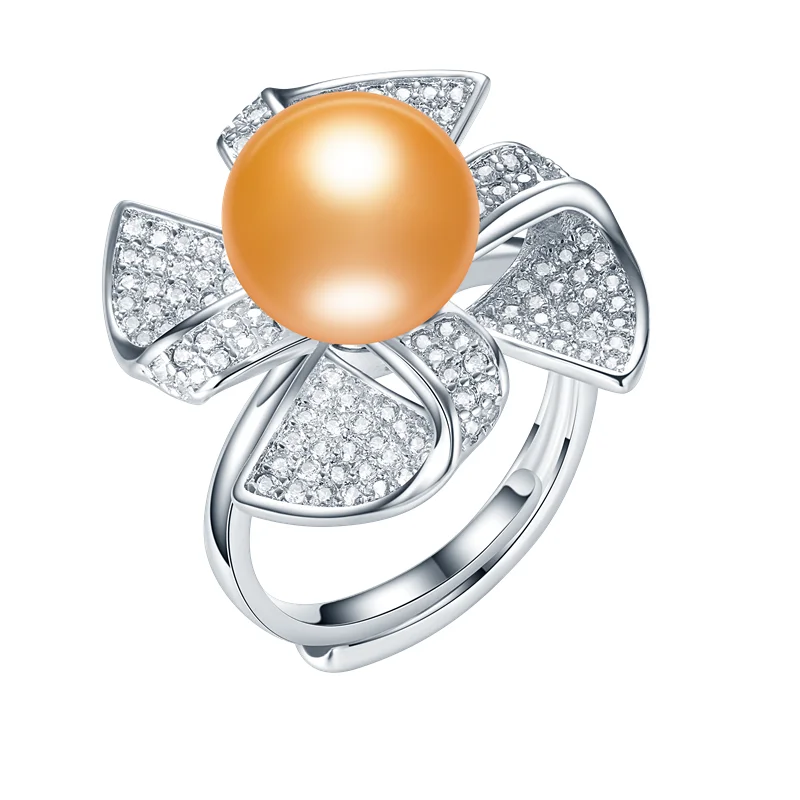 Gold Rotatable Windmill Genuine Natural Pearl Ring, 925 Sterling Silver Rings for Women Wedding Ring Wedding Rings Silver 925 Jewelry - Gem Color: Gold