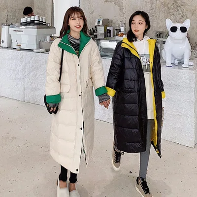 

Photo Shoot 19 Thin down Jacket Women's Korean-style Mixed Colors Loose-Fit over-the-Knee Students BF Cotton-padded Clothes down