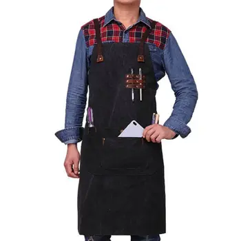 

Men Women Vintage Waterproof Canvas Work Apron Bib With Pockets Adjustable Waist Neck Strap Woodworking Machinist Barber Tool