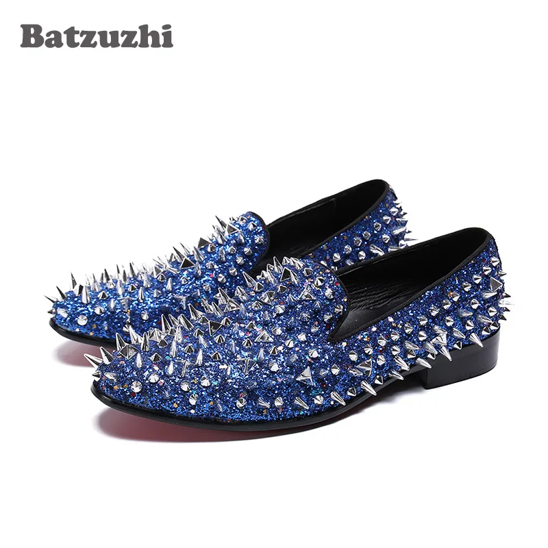 

Batzuzhi Handmade Italian Type Shoes Men Round Toe Flats Fashion Leather Dress Shoes Rivets Shoes Men Party and Wedding! 38-46
