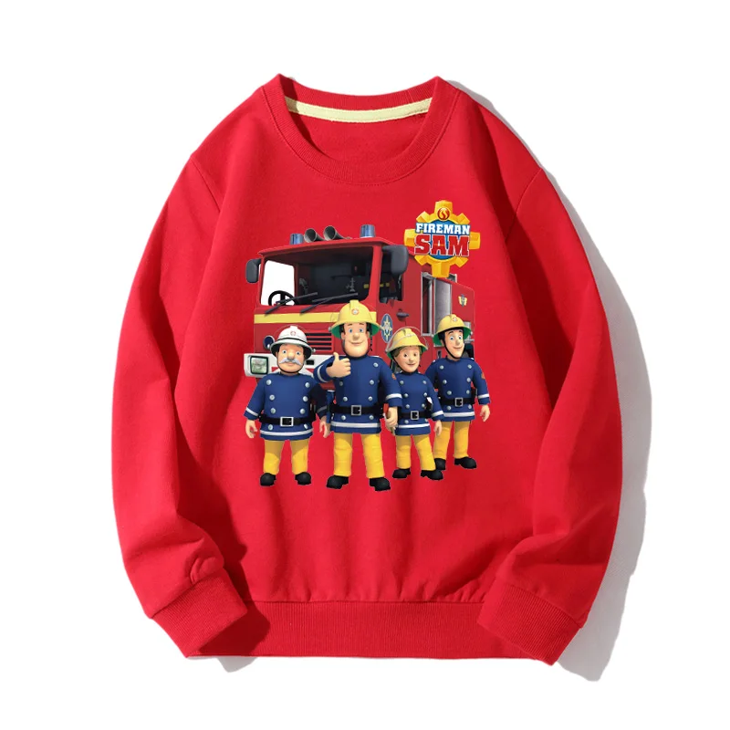 Детская одежда с рисунком пожарного Сэма спортивные толстовки с длинными рукавами на весну-осень хлопковые толстовки для мальчиков и девочек пальто-пуловеры JX066 - Цвет: Red Hooides