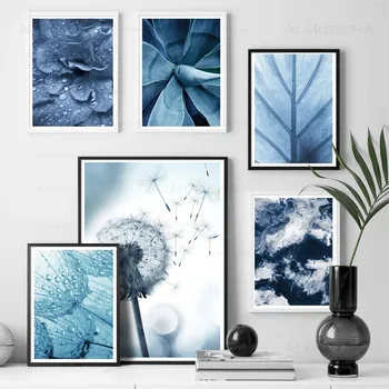 

Blue Flower Leaf Dandelion Wall Art Canvas Painting Nordic Posters And Prints Plant Wall Pictures For Living Room Bed Room Decor