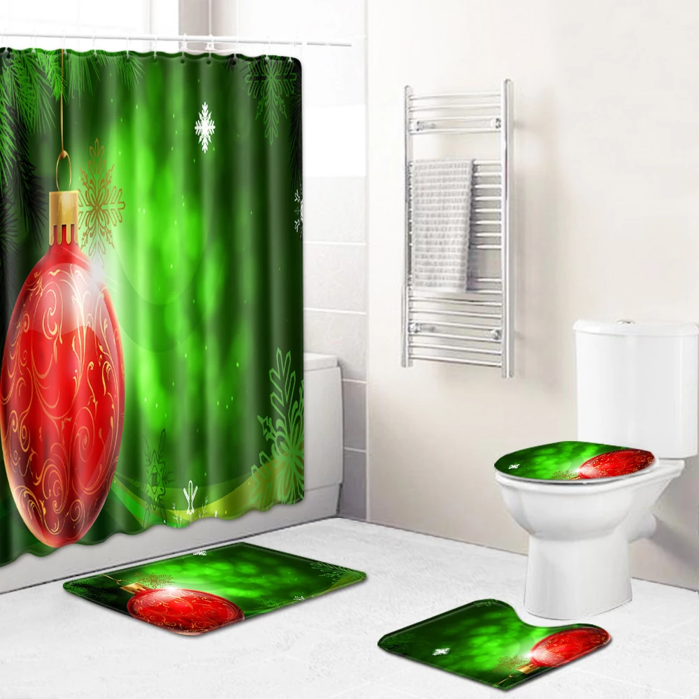 Festive 4 Piece Shower Curtains Christmas Bathroom Rug Set Red Bath Mat Anti Slip Carpet Bedroom Doormat Rugs Nonslip Toilet Mat Bath Mats Aliexpress