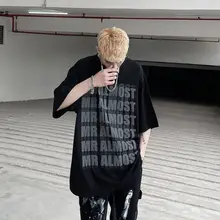 Camiseta de manga corta con estampado de letras para hombre, tops holgados de talla grande, ropa de calle alta europea y americana, Verano