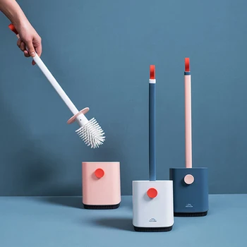 

Toilet Brush Silicone Flat Head Flexible Soft Bristles Brush With Quick Drying Holder Set For Bathroom Accessory Gap Cleaning