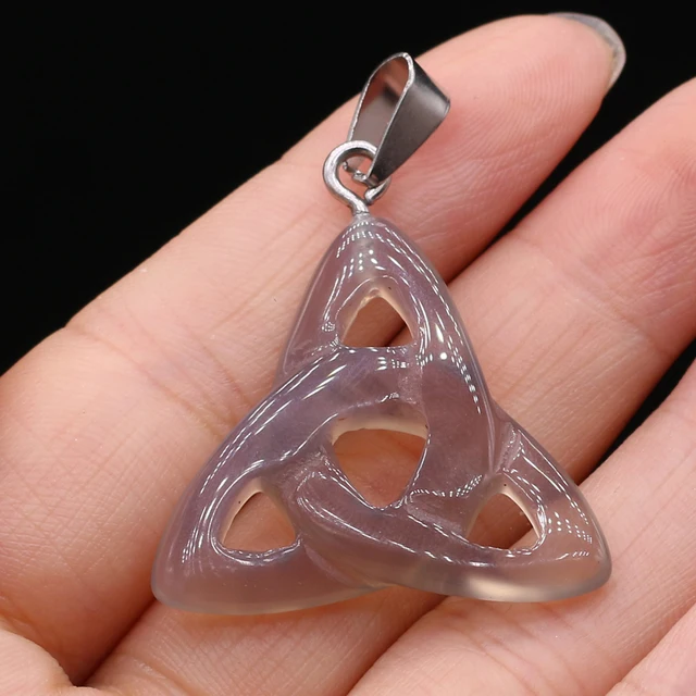 Triquetra Symbol Natural Stone Pendants Celtics Knot Agates Crystal for Jewelry Making DIY Women Necklace Earrings Crafts Grey Agate