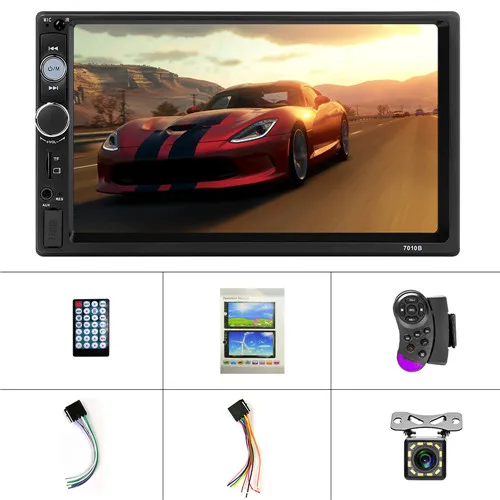 With 12LED camera " HD 7010B аудио стерео плеер 2 Din автомобильное радио-зеркальная связь Bluetooth Камера заднего вида авто радио рулевое колесо дистанционное управление - Цвет: With 12LED camera