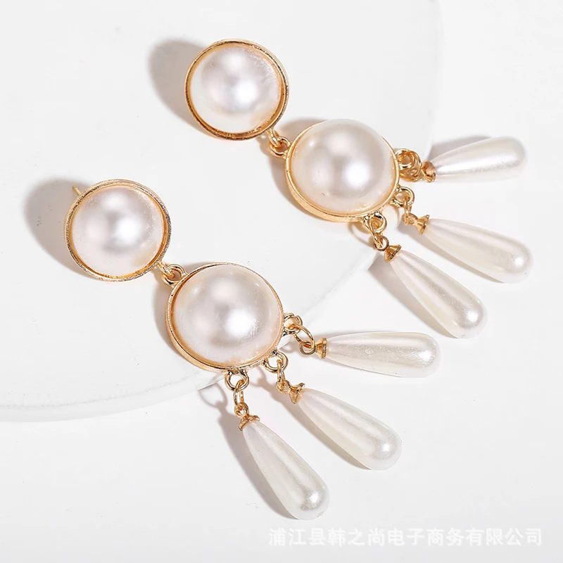 Trendy Elegant Simulated Pearls Long Dangle Earrings For Women Jewelry Pearls String Statement Drop Earrings Wedding Party Gift