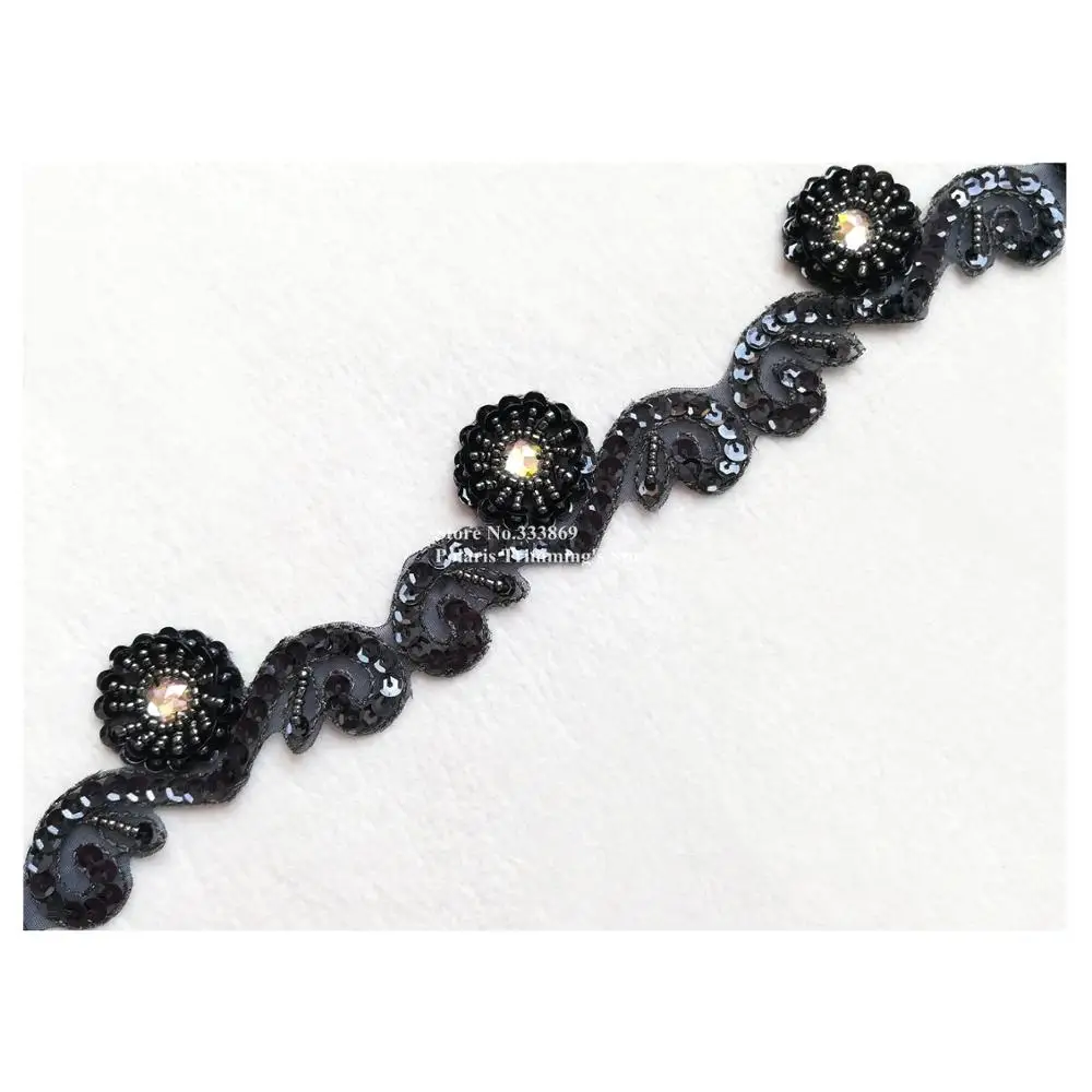 1yd x New High-quality Handmade Navy Blue Sequined Beaded Ribbon Lace Trims 3D Flower Appliques Dance Dress Costume DECOR PBT90D | Дом и сад