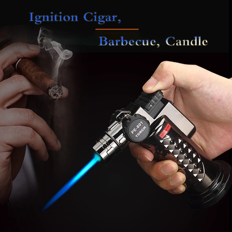 

Windproof Metal Inflatable Jet Lighter Straight Gas Torch Lighters Refillable Butane Cigarette Petrol Lighter for Cigar Gadgets