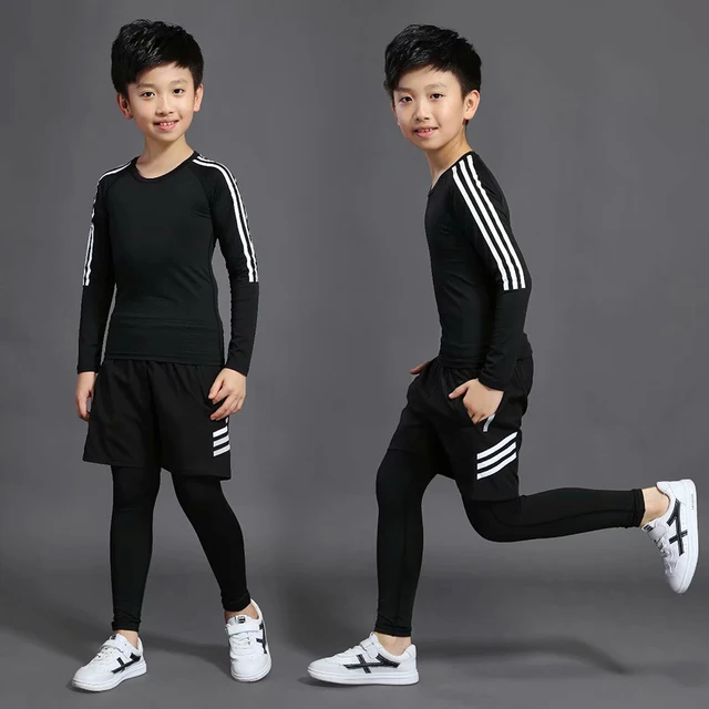 US $8.87 3 sets of children's compression suit thermal underwear football training suit sports shorts tights