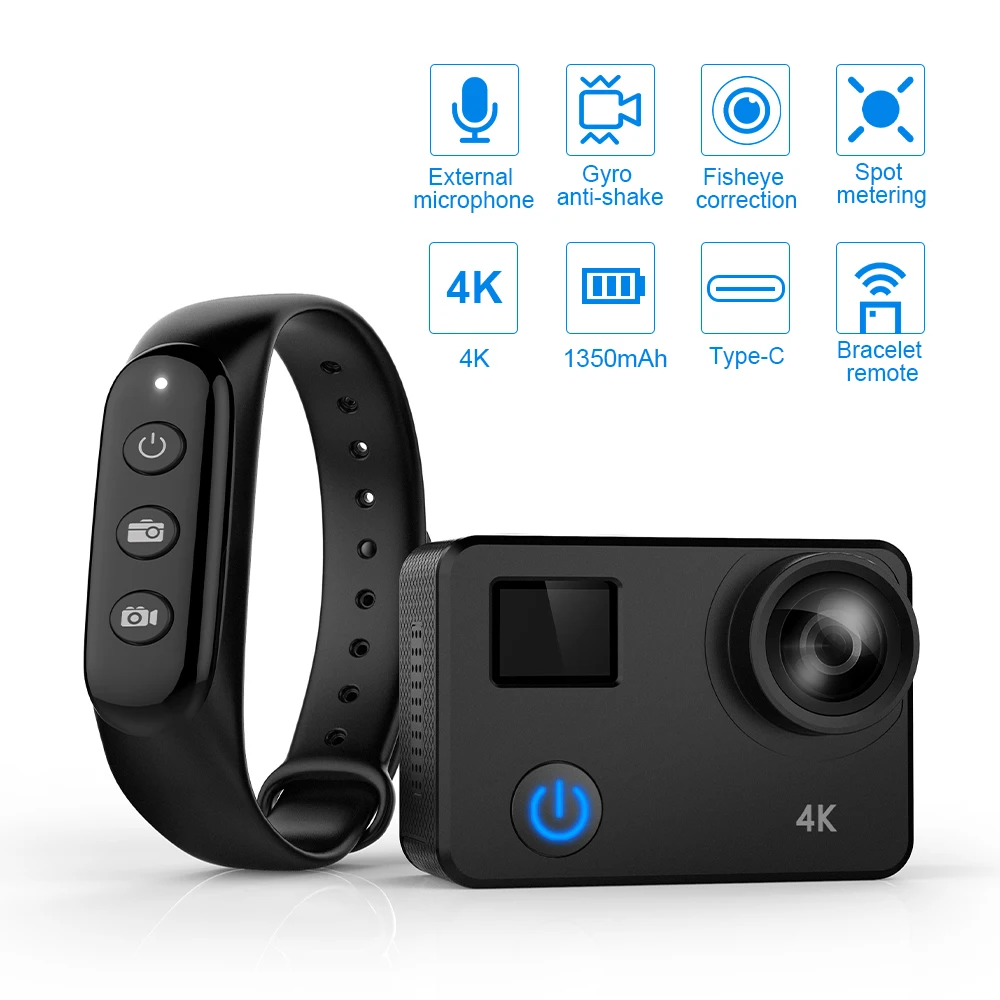 Cámara de Acción 4K para grabación de vídeo con pantalla de Control remoto, videocámara deportiva impermeable 4k, Gopro Hero 9, insta 360 camara deportiva 4k camara de fotos camara 360 grados deportiva