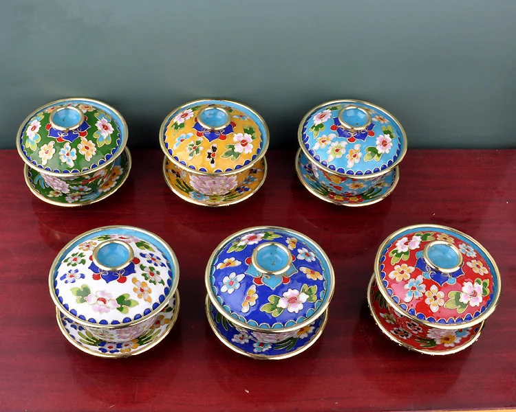 Пекин Cloisonne Крышка Чаша из трех частей чайная чаша чайный набор чашек Рекомендуемые подарочные украшения