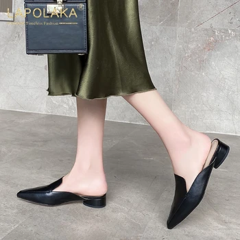 

Lapolaka New Design 2020 Genuine Leather Square Heels Summer Shoes Woman Pumps Female Slip On Comfortable Pumps Mules Women