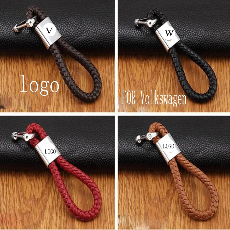 

Car keychain horseshoe buckle braided leather cord key ring car logo for Volkswagen car key pendant four colors