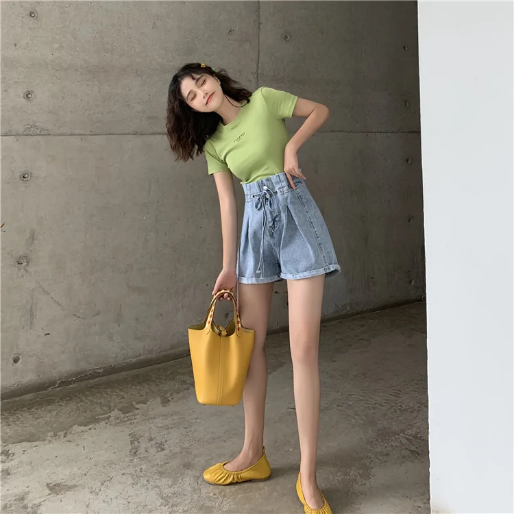 Универсальные свободные шорты с высокой талией для фотосессии в стиле ретро Hyuna в стиле знаменитостей с широкими штанинами для похудения 3822