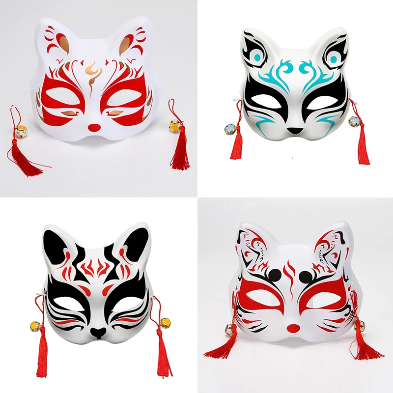 Foxes Mask Japanese Cosplay Rave Hand-Painted Anime Demon Slayer Half Face Cat Masks Masquerade Festival Party Cosplay Props masquerade mask half face mask game cosplay props