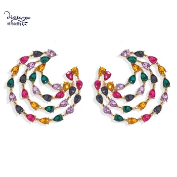 

Dvacaman Rainbow Crystal Beads Hoop Earrings for Women Indian Bridal Rhinestone Big Round Statement Earrings Wedding Jewelry INS