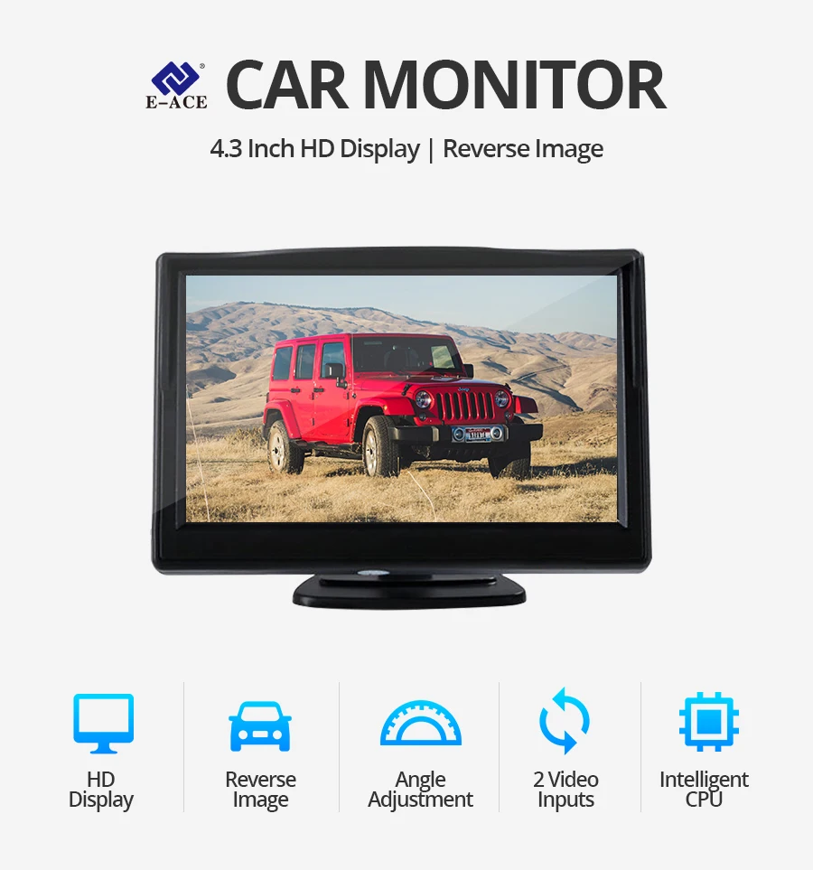 E-ACE J01 монитор для автомобиля/грузовика 4,3 дюймов TFT ЖК-экран с автоматическим реверсом парковочная линия камера заднего вида