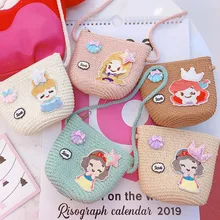 Летняя ручная работа, милые соломенные сумки принцессы, детские тонкие наклонные сумки на плечо, Изысканные детские кошельки с мультяшным рисунком, сумки