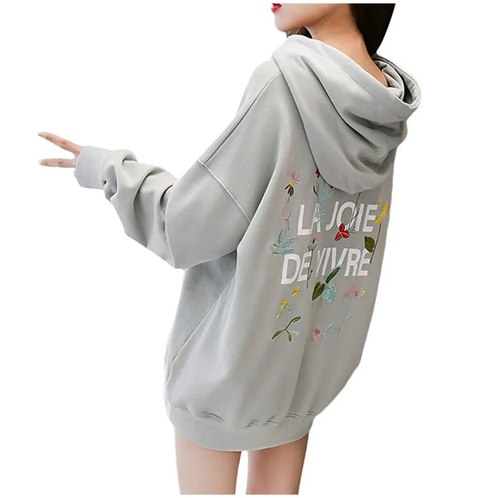 Women Back Print Pocket Long Sleeve Hoodies Sweatshirt Pullover Shirt Top Jumper Hoodies Sweatshirt Women Poleron Mujer C30817