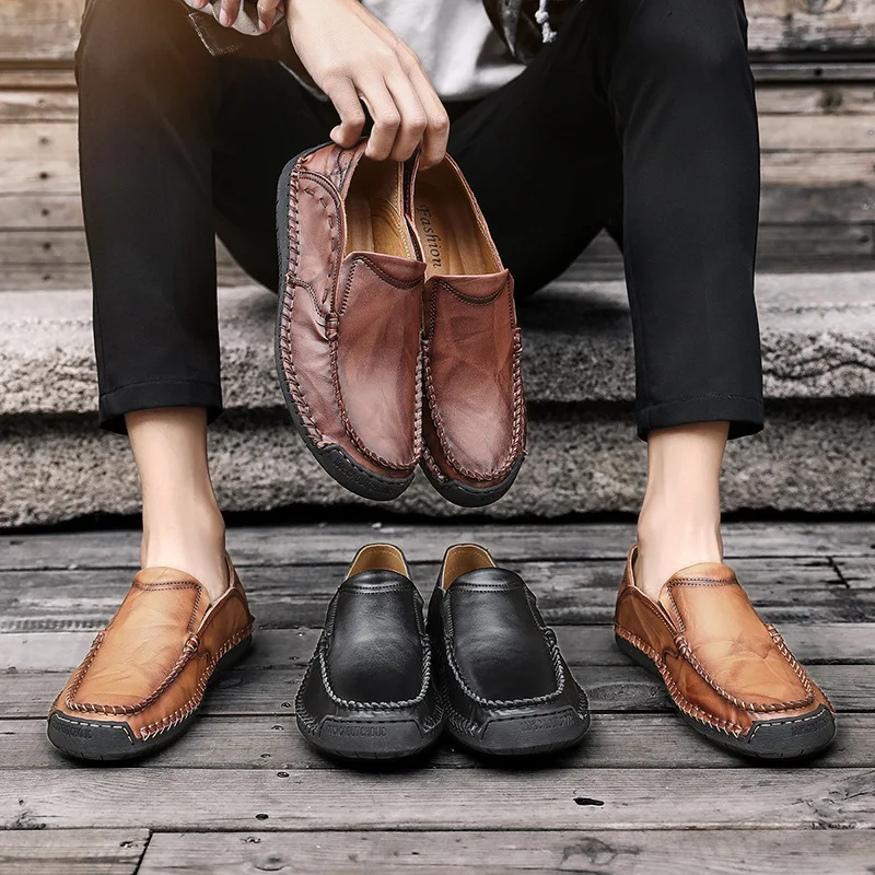 

2019 New Style MEN'S SHOES MEN'S Casual Shoes Genuine Leather Handmade Business Leather Shoes Men's Cowhide Fashion Wear-Resista