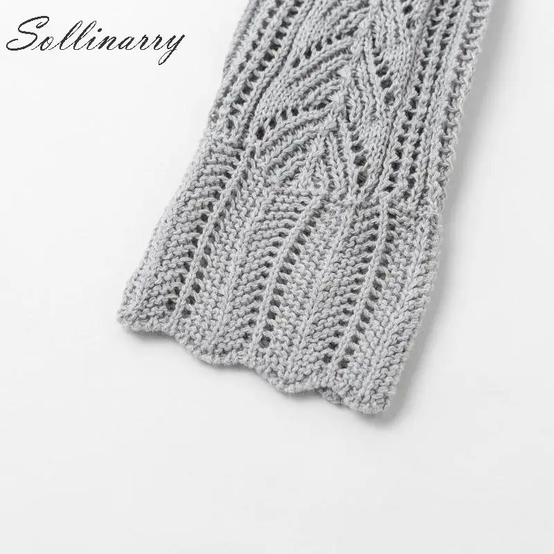 Sollinarry, Новое поступление трикотажа, свитера для женщин, модные, серые, Осень-зима, джемперы, топы, женские, с оборками, многослойные, кроп-пуловеры