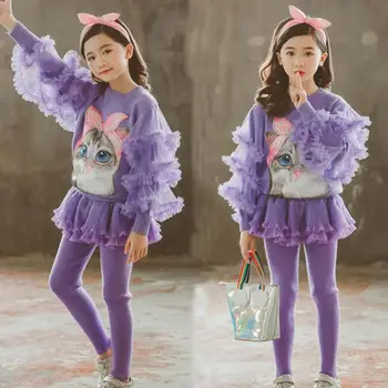 

Toddler Girls Suits Spring Winter Kids Clothing Set 2020 2 Pcs Teenage School Girls Tracksuit Sweater + Knitted Skirts Leggings