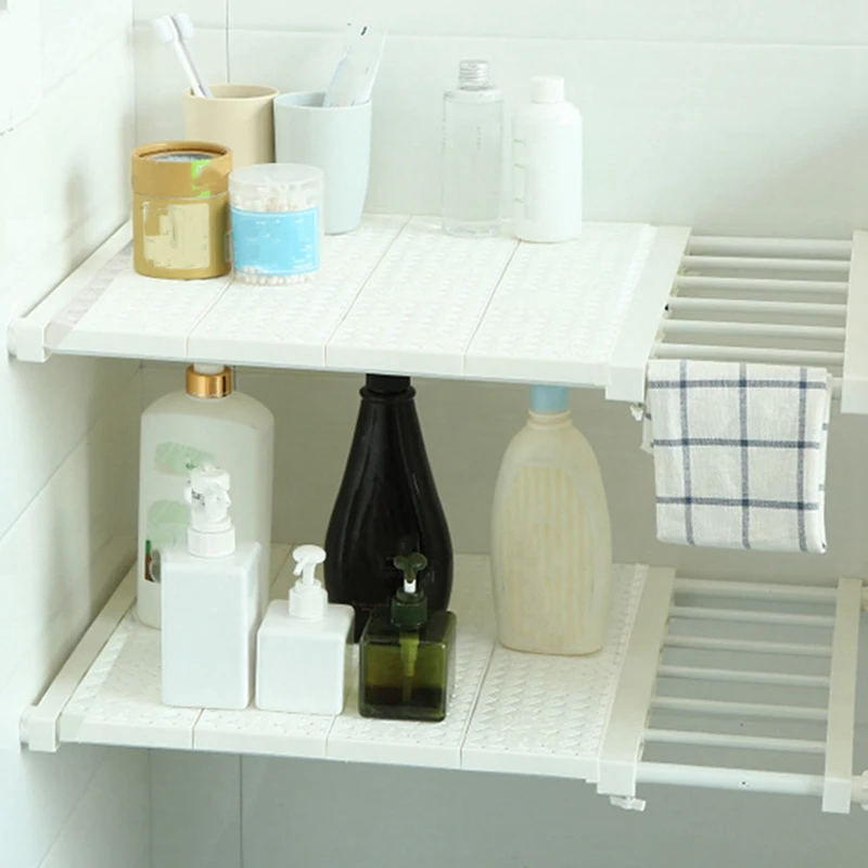 Retractable Closet Organizer Shelf Adjustable Kitchen Cabinet Storage Holder Cupboard Rack Wardrobe Organizer Bathroom Shelf