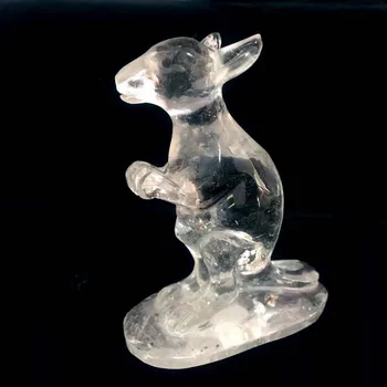 

Handmade Natural Clear Quartz Crystal Kangaroo Statue Craft Carved Reiki Healing Stone Animals For Gift & Home Decor XY
